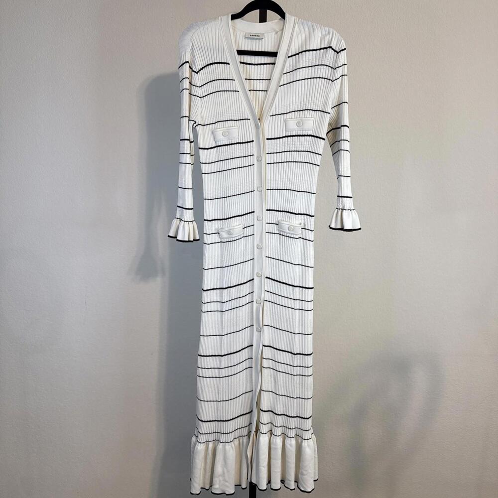 Sandro Striped Knit Maxi Dress w/ Ruffle Hem & Wrists Snap Buttons (Sz:44/ $490) - Picture 2 of 15